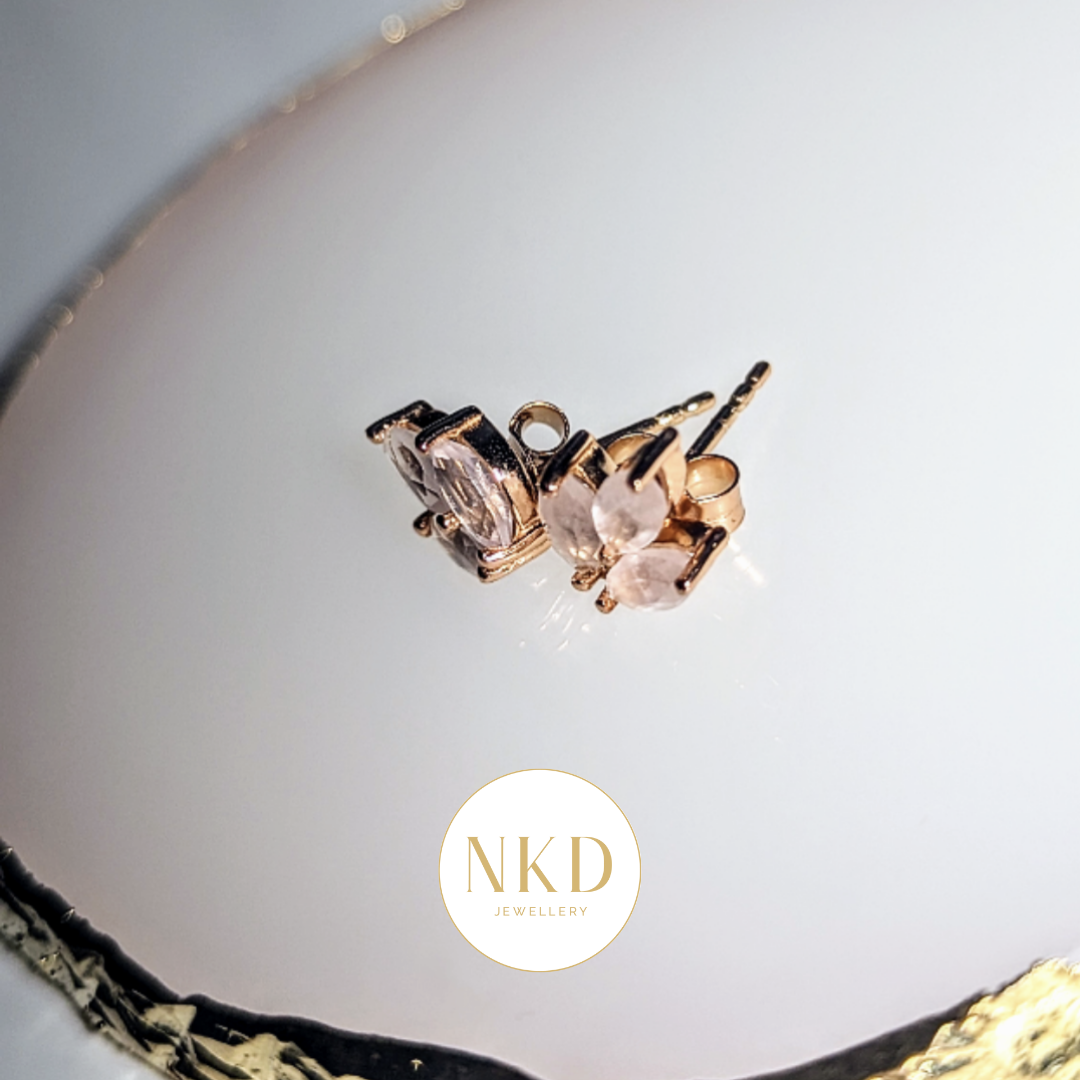 Sofia - Rose Quartz Leaf Stud Earrings in Rose Gold Vermeil