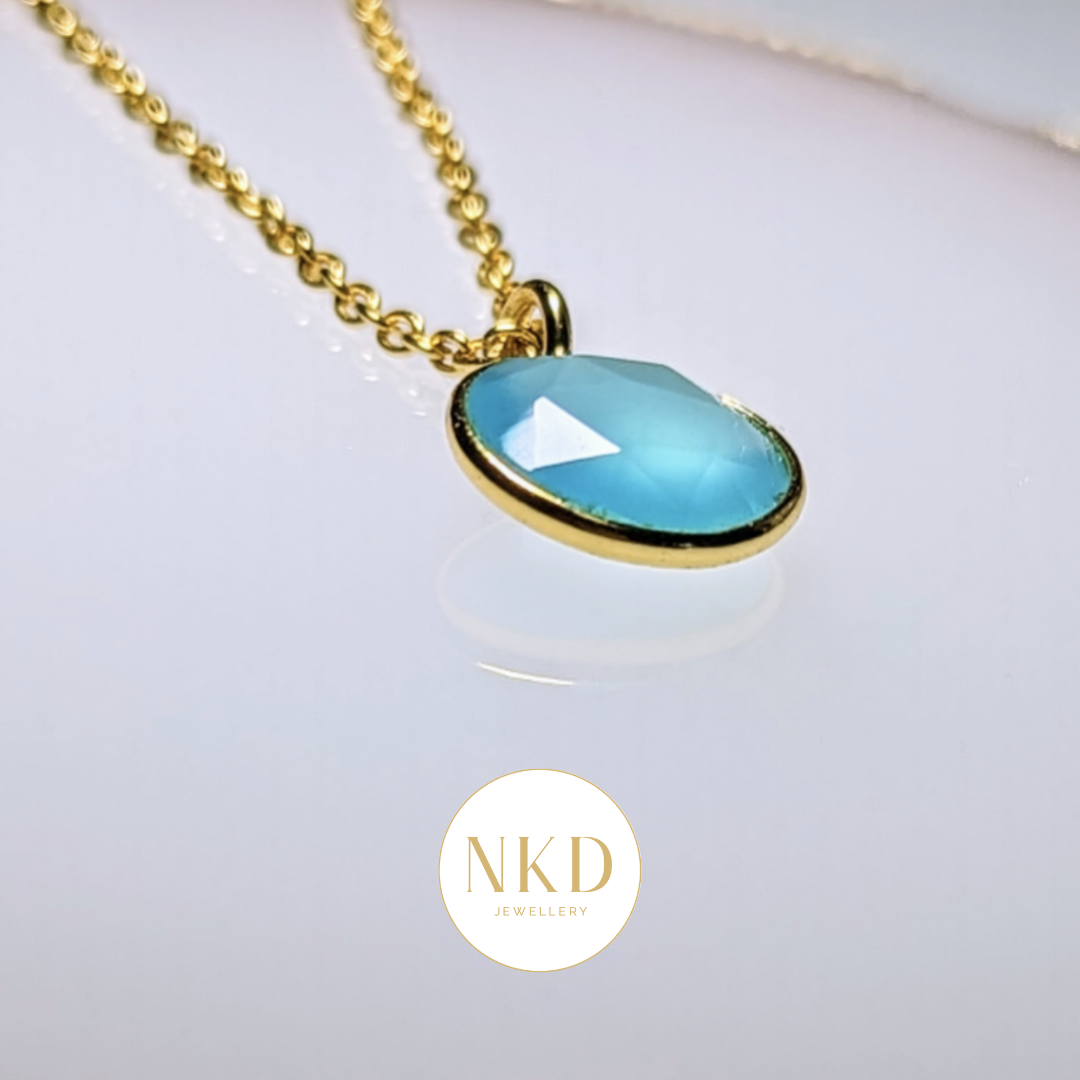 Aqua Chalcedony Pendant Necklace - NKD Jewellery, made from 925 sterling silver