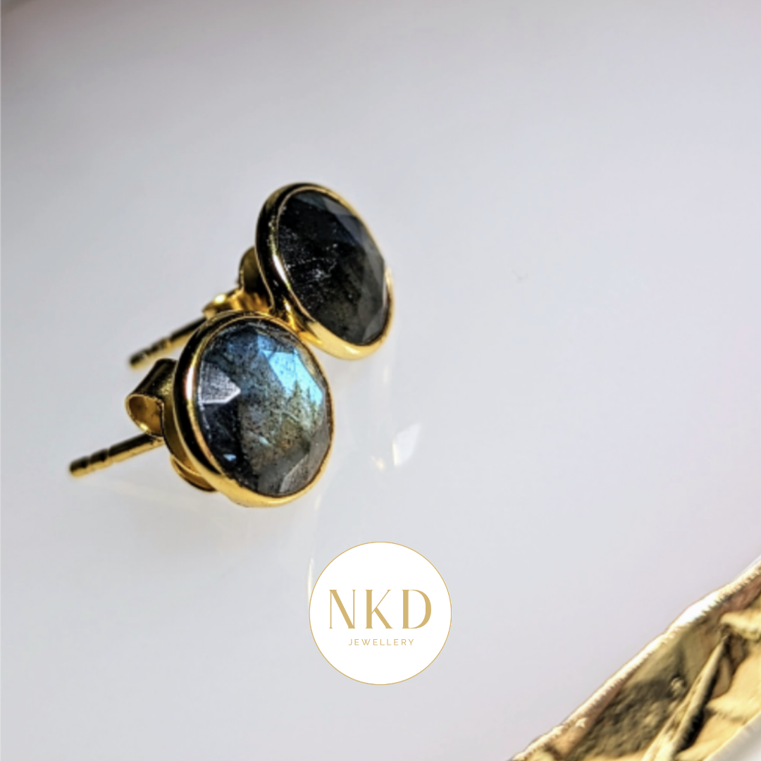 Lisbon - Labradorite Round Stud Earrings