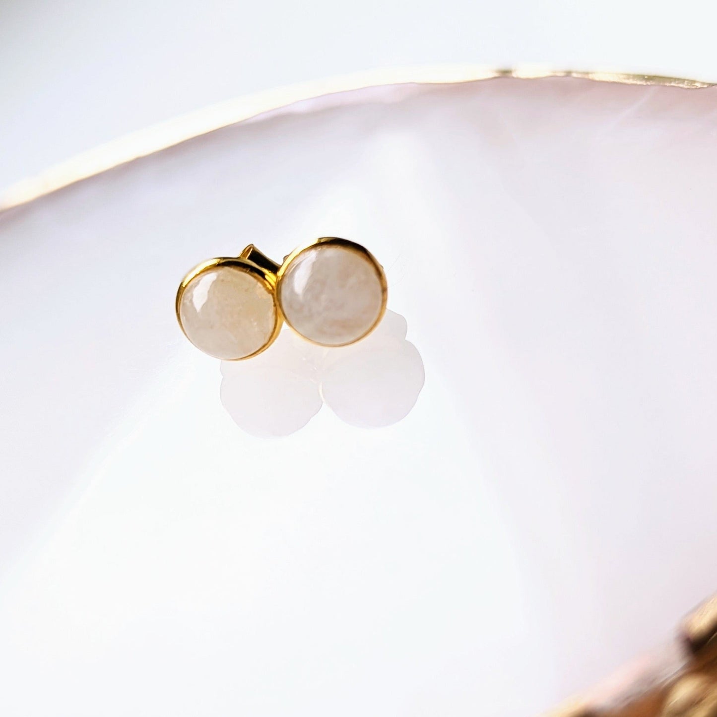 Kyoto - Mini Rainbow Moonstone Round Stud Earrings