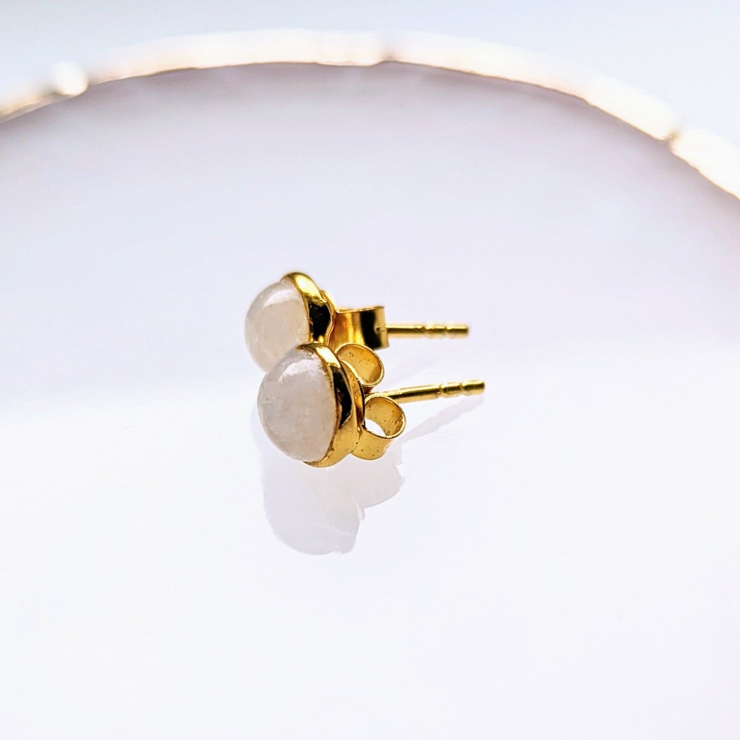 Kyoto - Mini Rainbow Moonstone Round Stud Earrings