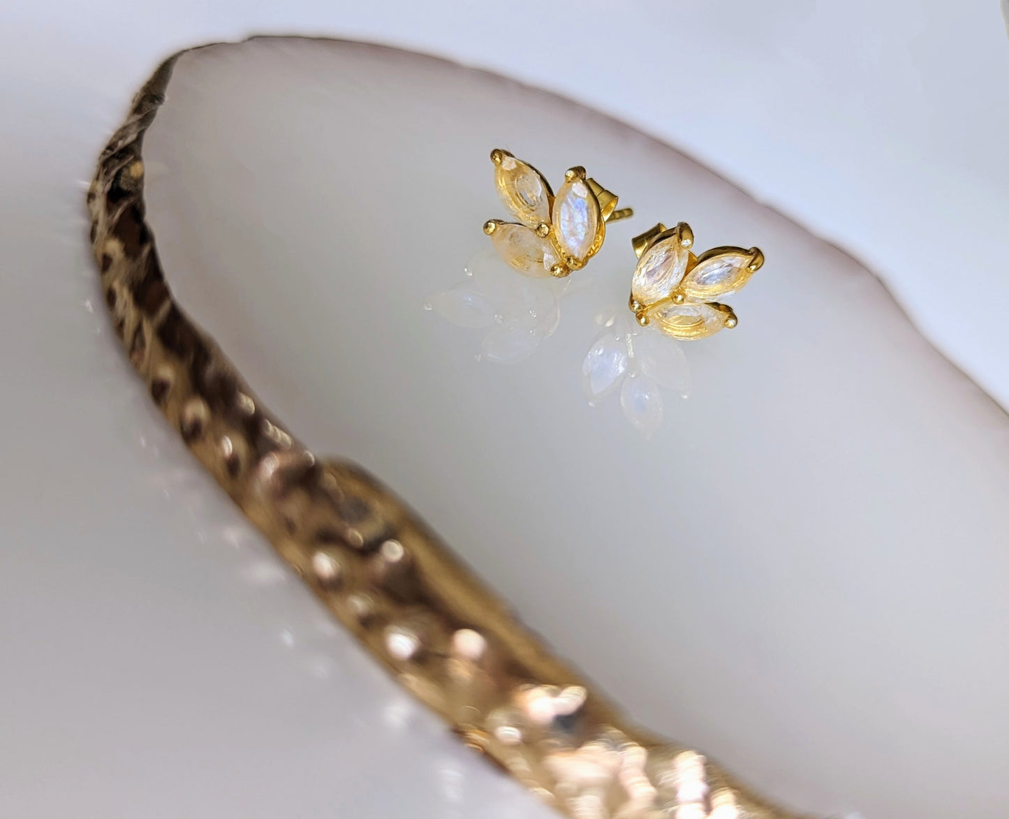 Sofia - Rainbow Moonstone Leaf Stud Earrings