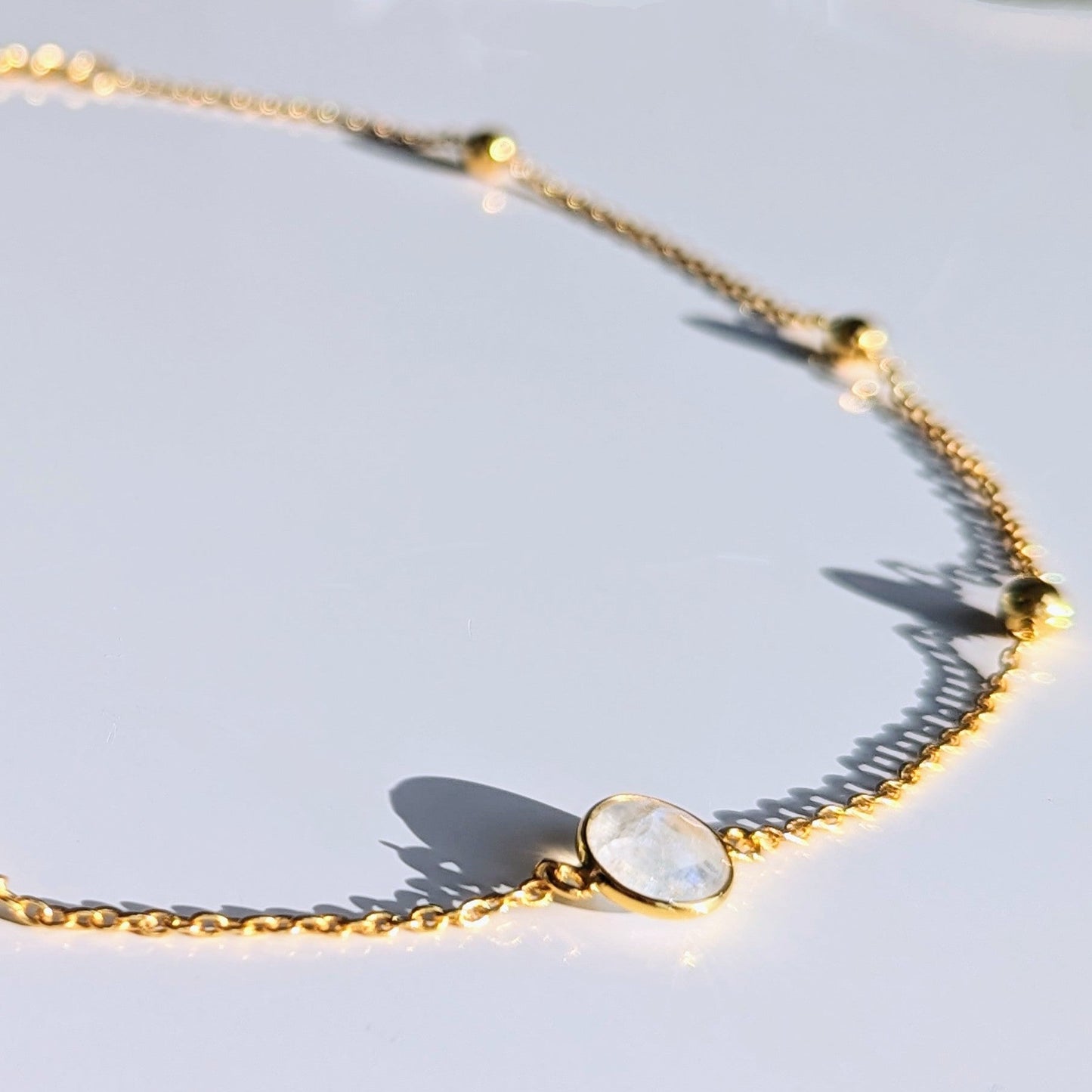 Nairobi - Rainbow Moonstone Beaded Chain Choker Necklace