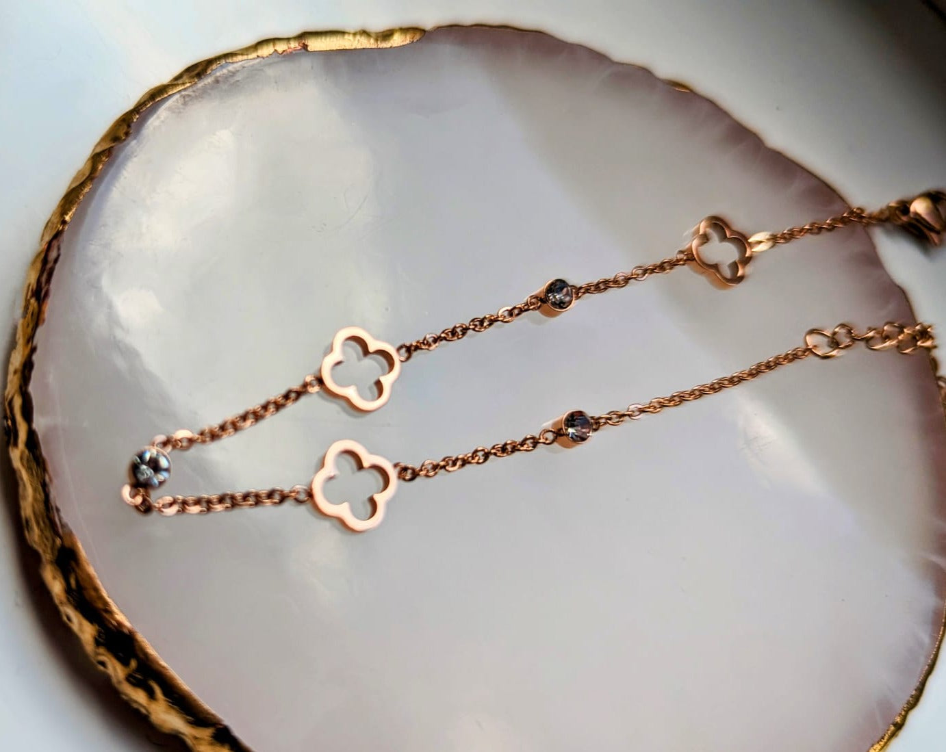 Rome -  Rose Gold Plated Lucky Clover & Cubic Zirconia Bracelet