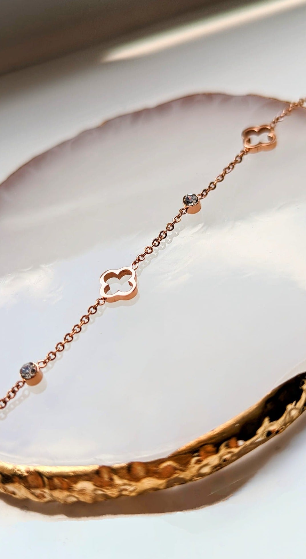 Rome -  Rose Gold Plated Lucky Clover & Cubic Zirconia Bracelet