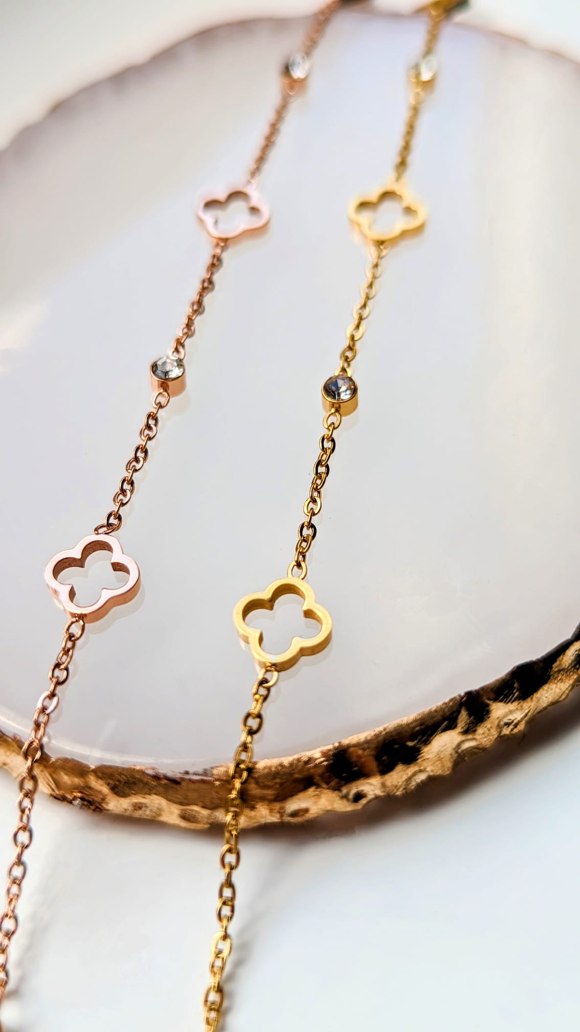 Rome -  Rose Gold Plated Lucky Clover & Cubic Zirconia Bracelet