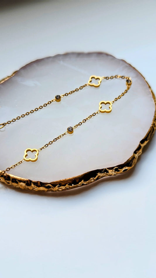 Rome - Gold Plated Lucky Clover & Cubic Zirconia Bracelet