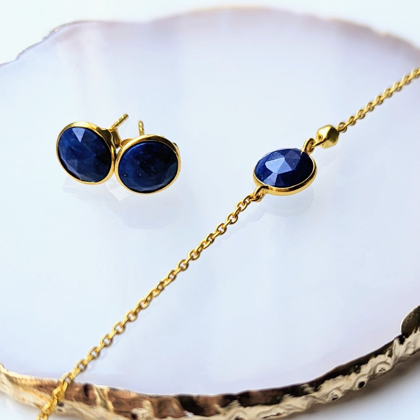 Lisbon - Lapis Lazuli Round Stud Earrings