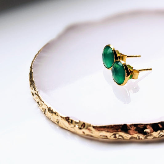 Lisbon - Green Onyx Round Stud Earrings