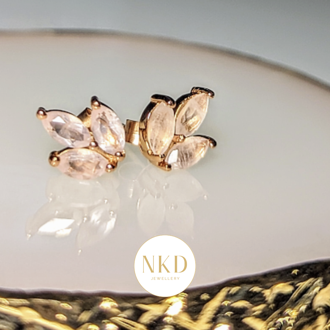 Sofia - Rose Quartz Leaf Stud Earrings in Rose Gold Vermeil