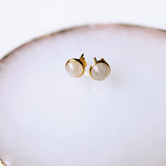 Kyoto - Mini Rainbow Moonstone Round Stud Earrings