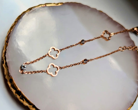 Rome -  Rose Gold Plated Lucky Clover & Cubic Zirconia Bracelet
